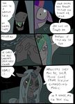  bars changeling dialog english_text fangs friendship_is_magic green_eyes hair horn mane metal_(artist) my_little_pony princess_celestia_(mlp) prison queen_chrysalis_(mlp) ring scratches speech_bubbles spikes text twilight_sparkle_(mlp) two_tone_hair 