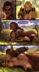  2girls absurdres anal angry black_hair blonde_hair blood_elf_(warcraft) braid breasts brown_eyes cleavage clenched_hand cloud cloudy_sky cum cum_in_pussy cum_on_body dark_skin earrings english_text femdom forest frown gara&#039;ha_ironbane gauntlets grass highres instant_loss jewelry large_breasts large_penis long_hair lyna-zf makeup multiple_girls muscular muscular_female nature orc penis pointy_ears runny_makeup sky tree tusks undercut warcraft world_of_warcraft yellow_eyes 
