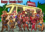 2025 abs annie_(brian_mcpherson) anthro arched_back beaver bent_over beverly_(sailoranna) big_breasts bikini blonde_hair blue_eyes bottomwear braided_hair breast_size_difference breasts brown_body brown_eyes brown_fur brown_hair bucki_(max_blackrabbit) buckteeth bunn_delafontaine butt canada_day chest_tuft cinn_delafontaine claws cleavage_cutout clothed clothing crowd cutout daisy_dukes denim denim_bottomwear denim_clothing denim_shorts ear_piercing ear_ring english_text eye_through_hair eyebrow_through_hair eyebrows eyeshadow eyewear female forest front_view fur furgonomics glasses gloves_(marking) green_eyes grin group hair hair_over_eyes hand_behind_head hand_on_hip hi_res holidays hotpants leg_markings long_hair looking_at_viewer makeup mammal markings max_blackrabbit multicolored_body multicolored_fur muscular muscular_anthro muscular_female navel nipple_outline on_one_leg one-piece_swimsuit open_mouth open_smile outside piercing pigtails pink_hair plant ponytail pose purple_eyes rear_view recreational_vehicle red_hair ring_piercing rodent short_hair shorts side-tie_bikini sign size_difference skimpy sling_bikini smile socks_(marking) standing string_bikini suds swimwear teeth text thick_thighs toe_claws translucent translucent_hair tree tuft two-piece_swimsuit two_tone_body two_tone_fur vehicle voluptuous_anthro voluptuous_female wet wet_body white_body