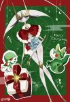  antenna_hair artist_name bow box capelet christmas colored_skin gardevoir gift gift_box highres inb795 merry_christmas nihilego pheromosa pokemon pokemon_(creature) purple_eyes red_bow red_capelet serperior stuffed_toy white_skin 