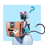 ambiguous_gender anthro box container heykerart hi_res humanoid long_tail machine neko_robo_(jackfrostplamo) package question_mark robot robot_anthro robot_humanoid solo tail thick_thighs white_body