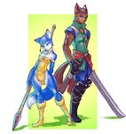  canine clothing dinosaur_planet duo feline female fox krystal luigiix male mammal nintendo polearm sabre staff star_fox sword tribal video_games weapon 