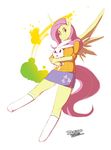  anthro anthrofied big_breasts breasts clothing cutie_mark equine female fluttershy_(mlp) friendship_is_magic fur green_eyes hair horse lionalliance long_hair male mammal my_little_pony pegasus pink_hair plain_background pony signature simple_background smile socks white_background wings yellow_fur 
