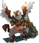  avian bird cleats clothing cursed eagle enchanted equine football_player gloves hippogryph horse kuma male mammal saddle torn_clothing transformation uniform wings 
