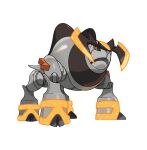  artist_request black_sclera colored_sclera full_body grey_outline highres iron_boulder non-humanoid_robot official_art open_mouth orange_eyes outline pixel_eyes pokemon pokemon_(creature) pokemon_focus pokemon_sv robot robot_animal solo third-party_source transparent_background white_outline 