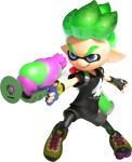  1boy 3d bike_shorts black_shirt blue_eyes cuttlefrsh_(splatoon) dynamic_pose eye_mask fingerless_gloves full_body gloves gradient_hair green_hair grin highres holding holding_weapon ink_tank_(splatoon) inkling inkling_boy inkling_player_character long_pointy_ears looking_ahead multicolored_hair official_art pointy_ears shirt shoelaces shoes short_sleeves smile sneakers solo splatoon_(series) splatoon_2 splattershot_(splatoon) spotted_hair t-shirt tentacle_hair thick_eyebrows transparent_background two-tone_hair v-shaped_eyebrows weapon yellow_shoes 