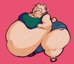 2025 american_black_bear bear belly big_belly big_bulge black_bear bodily_fluids bottomwear breasts bulge clothing crop_top denim denim_bottomwear denim_clothing denim_shorts flying_sweatdrops footwear fur green_clothing green_shirt green_topwear gynomorph hair hi_res huge_belly intersex isaac_(wolfgirl9million) kermode_bear male_(lore) mammal mane morbidly_obese morbidly_obese_gynomorph morbidly_obese_intersex navel obese obese_gynomorph obese_intersex overweight overweight_gynomorph overweight_intersex pink_background round_ears sandals shirt shoes short_tail shorts simple_background sweat sweatdrop tail thick_thighs topwear ursine white_body white_fur white_hair wolfgirl9million