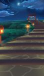  absurdres blue_archive chinese_commentary cloud commentary_request crescent_moon grass highres lantern lcz moon new_year night night_sky no_humans outdoors scenery sky stairs torii 