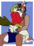 absurd_res anthro anus apodiform aroused avian bird blush bodily_fluids boots bottomless bottomless_female bottomwear bulge butt butt_grab caption clothed clothing deer duo erection erection_under_clothing female female_on_top fish_birb footwear formal_wear fur genital_fluids genitals hand_on_butt heart_symbol hi_res hummingbird male male/female mammal marching_band marching_band_uniform on_lap on_top praise praise_kink sarah_(fish_birb) seb_(viero) shoes shorts sitting_on_lap tail topless topless_male uniform vaginal_fluids vulva white_body white_fur