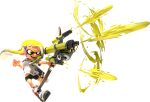  1girl 3d bare_arms bike_shorts blonde_hair boots braid dynamic_pose eye_mask eyebrow_cut firing full_body gradient_hair grey_boots highres holding holding_weapon ink_tank_(splatoon) inkling inkling_girl inkling_player_character long_hair looking_to_the_side multicolored_hair official_art shirt short_eyebrows short_hair_with_long_locks side_braid sidelocks smile solo splatoon_(series) splatoon_3 spotted_hair suction_cups t-shirt tentacle_hair thick_eyebrows transparent_background tri-stringer_(splatoon) two-tone_hair v-shaped_eyebrows veronika_(splatoon) weapon white_shirt yellow_eyes 