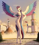 absurd_res anthro areola banner big_breasts blue_body blue_feathers blue_hair breasts building castle clearvision cloud colored_nails cutie_mark detailed_background door equid equine eyebrows eyeliner feathers female fetlocks fingernails flag flag_(object) fur grass grey_fingernails grey_hooves grey_nails hair hair_between_breasts hair_covering_crotch hands_on_hips hands_on_own_hips hasbro hi_res hooves lips long_hair makeup mammal mlp_g5 mountain multicolored_body multicolored_feathers multicolored_hair multicolored_tail my_little_pony mythological_creature mythological_equine mythology nails narrowed_eyes nipples nude nude_anthro nude_female path pegasus pink_body pink_eyebrows pink_feathers pink_hair pink_lips plant purple_body purple_feathers shrub sky slim small_waist smile solo spread_wings sunset tail teeth thick_thighs tree white_body white_fur window wings zipp_storm_(mlp)
