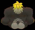 ape back_markings back_muscles banana banana_hair bananas_on_wrists black_background black_body black_fur body_pattern butt donkey_kong_(character) donkey_kong_(series) donkey_kong_bananza feral food fruit fur hair_on_ass haplorhine haxsmack kong kong_bananza male mammal markings muscular muscular_male nintendo nude plant primate rear_view simple_background sitting solo