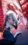  2girls absurdres alternate_costume arona_(blue_archive) ayanami_rei ayanami_rei_(cosplay) blue_archive blue_eyes blue_hair bodysuit breasts cosplay eva_01 grey_eyes grey_hair highres ikari_gendou ikari_gendou_(cosplay) ikari_shinji ikari_shinji_(cosplay) kim_yongha mecha_pilot_suit multicolored_hair multiple_girls nasan_(coldtime) neon_genesis_evangelion pink_hair plana_(blue_archive) plugsuit_(evangelion) small_breasts thighs two-tone_hair 