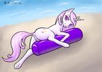  anus butt equine female feral fleur_de_lis_(mlp) friendship_is_magic fur hair horn horse long_hair looking_at_viewer lying mammal my_little_pony on_side pony pool_toy pussy raithial smile solo two_tone_hair unicorn white_fur 