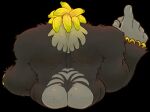 ape back_markings back_muscles banana banana_hair bananas_on_wrists black_body black_fur black_hair butt donkey_kong_(character) donkey_kong_(series) feral food fruit fur grey_body grey_skin hair hair_on_ass haplorhine haxsmack kong kong_bananza male mammal markings muscular muscular_male nintendo one_finger_up plant primate rear_view solo