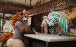 16:9 3d_(artwork) anthro big_breasts breasts brown_hair cheek_tuft claws clothed clothing digital_media_(artwork) dragon duo facial_tuft female fur furred_dragon furred_scalie green_body green_eyes green_fur green_horn grey_body grey_fur hair hand_holding hi_res horn julien_(julienchris) kvn_poulsen kvnpoulsen male male/female mamagen mammal mature_anthro mature_female membrane_(anatomy) membranous_wings mother_(lore) mythological_creature mythological_scalie mythology neck_tuft parent_(lore) purple_body purple_eyes purple_fur purple_horn sara_poulsen scalie signature tail thick_thighs tuft watermark white_body widescreen wings