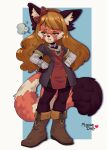 2025 absurd_res ailurid anthro boots brown_hair clothing digital_media_(artwork) dipstick_tail female footwear fur hair hand_on_hip hi_res mammal markings mousedoll pouting red_body red_fur red_panda red_ribbon shoes simple_background solo tail tail_markings