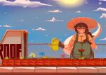 absurd_res anthro aquilops big_breasts breasts cavemanon_studios cdepraxis ceratopsian clothed clothing crouching dinosaur female flower garden gardening goodbye_volcano_high hair hat headgear headwear hi_res orange_body ornithischian outside plant prehistoric_species reptile rooftop rosa_(gvh) scales scalie shirt sky smile snoot_game solo spiked_tail spikes spikes_(anatomy) tail topwear