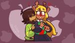 2025 anthro blonde_hair brown_body brown_hair brown_skin deer deltarune duo female hair human kissing kris_(deltarune) male mammal new_world_deer noelle_holiday purple_background reindeer simple_background stephsartlab undertale_(series)