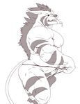  biceps big_muscles bulge erection hyena looking_at_viewer male monochrome muscles penis solo standing taoren taoren_(character) thong tongue tongue_out 