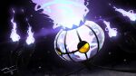  absurdres black_background chandelier chandelure commentary embers english_commentary eriott fire half-closed_eyes highres lens_flare no_humans pokemon pokemon_(creature) purple_fire solo yellow_eyes 