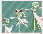  bob_cut bowl_cut closed_eyes colored_skin dress evolutionary_line gardevoir green_hair green_skin hair_over_one_eye highres horns inb795 kirlia multicolored_skin pokemon pokemon_(creature) ralts red_eyes sidelocks signature star_(symbol) two-tone_skin white_dress white_skin 