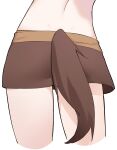  1girl back brown_skirt close-up commentary fake_tail from_behind halloween_costume highres inaba_meguru lcz lower_body miniskirt official_alternate_costume sanoba_witch simple_background skirt solo symbol-only_commentary tail thighs werewolf_costume white_background wolf_tail 