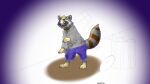 alley claws cursed ears feral halentfs hi_res leaning leaning_forward leaning_over looking_down male mammal paws procyonid raccoon solo tail transformation trash_can worried