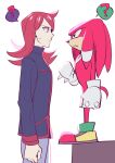  2b_(ivy_vs_) 2boys ? absurdres clenched_hands crossover furry furry_male gloves highres knuckles_the_echidna looking_at_another male_focus multiple_boys pokemon pokemon_hgss red_hair silver_(pokemon) sonic_(series) standing white_gloves 