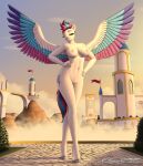 absurd_res anthro areola banner big_breasts blue_body blue_feathers blue_hair breasts building castle clearvision cloud colored_nails cutie_mark detailed_background door equid equine eyebrows eyeliner feathers female fetlocks fingernails flag flag_(object) fur grass grey_fingernails grey_hooves grey_nails hair hands_on_hips hands_on_own_hips hasbro hi_res hooves lips makeup mammal mlp_g5 mountain multicolored_body multicolored_feathers multicolored_hair multicolored_tail my_little_pony mythological_creature mythological_equine mythology nails narrowed_eyes navel nipples nude nude_anthro nude_female path pegasus pink_body pink_eyebrows pink_feathers pink_hair pink_lips plant purple_body purple_feathers short_hair shrub sky slim small_waist smile solo spread_wings sunset tail teeth thick_thighs tree white_body white_fur window wings zipp_storm_(mlp)