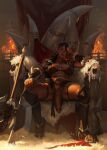  1girl abs absurdres armor axe battle_axe black_hair boots brazier brown_eyes dark_skin earrings fur_trim futanari gara&#039;ha_ironbane greaves highres jewelry large_penis leaning_back loincloth long_braid looking_at_viewer lyna-zf muscular muscular_female orc penis pointy_ears shoulder_tattoo sitting_on_throne skull smile tattoo throne_room tusks undercut veins veiny_penis warcraft weapon world_of_warcraft 