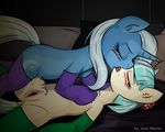  absurd_res anus blue_fur blue_hair blush coco_pommel_(mlp) cutie_mark duo elbow_gloves equine eyes_closed female feral french_kissing friendship_is_magic fur gloves hair hi_res horn horse inside jcoshooves kissing legwear lesbian lying mammal my_little_pony on_back pillow pony pussy saliva thigh_highs tongue trixie_(mlp) unicorn 