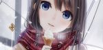  blue_eyes brown_hair food ice_cream kentaurosu licking long_hair md5_mismatch original scarf snow snowing solo tongue 