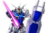  absurdres commentary_request energy_sword glowing glowing_eyes green_eyes gundam gundam_0083 gundam_gp-01_zephyranthes highres holding holding_sword holding_weapon looking_at_viewer mecha mecha_focus mobile_suit nagi_(user_dwyh2252) no_humans radio_antenna robot science_fiction shield simple_background solo sword upper_body v-fin weapon white_background 