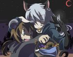  animal_ears basket blue_eyes brown_eyes brown_hair cat_ears cookie crescent_moon debris_(game) food halloween hand_on_head height_difference kuyako male_focus mikan_muzou moon mouse_ears mouse_tail multiple_boys red_moon silver_hair soutarou_(mikan_muzou) tail tatsuki_(debris) 