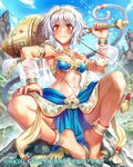  anklet barefoot blush breasts feet jewelry long_tail matsuda_(matsukichi) medium_breasts rock seikon_no_arcana short_hair sitting solo tail white_hair 