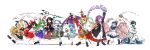  1boy 6+girls absurdres anchor anchor_symbol angry animal animal_ear_fluff animal_ears animal_print apron arm_up arrow_(symbol) ascot asymmetrical_wings bare_shoulders basket bishamonten's_pagoda bishamonten's_spear black_boots black_dress black_eyes black_hair black_hat black_shoes black_skirt black_thighhighs black_vest blonde_hair bloomers blue_capelet blue_collar blue_eyes blue_hair blue_shoes blue_skirt blue_vest boots bow bowtie breasts broom broom_riding brown_apron brown_hair brown_shoes buddhist_nun cape capelet center_cross_lace chakram clenched_hand cloud collar collared_dress collared_shirt commentary_request cross-laced_clothes cross-laced_dress cross-laced_sleeves curly_hair detached_sleeves dowsing_rod dress facial_hair floating frilled_bloomers frilled_dress frilled_hair_tubes frilled_pants frilled_shirt frilled_shirt_collar frilled_skirt frilled_sleeves frills frog_hair_ornament from_side full_body geta gohei gradient_hair green_collar green_eyes green_hair green_sailor_collar grey_eyes grey_hair hagoromo hair_bow hair_ornament hair_tubes hakurei_reimu hand_on_own_hip hand_up happy hat hetero highres hijiri_byakuren holding holding_basket holding_gohei holding_ladder holding_polearm holding_rod holding_scroll holding_umbrella holding_weapon holding_with_tail hood hooded_capelet houjuu_nue index_finger_raised jewelry juliet_sleeves karakasa_obake kirisame_marisa kochiya_sanae kumoi_ichirin lace-up_boots ladder layered_clothes layered_dress loafers long_dress long_hair long_sleeves looking_at_viewer lotus_hair_ornament medium_hair mouse_ears mouse_girl mouse_tail multicolored_dress multicolored_hair multiple_girls murasa_minamitsu mustache nazrin neckerchief necklace nun ofuda one_eye_closed open_mouth orange_dress orb pagoda pants parted_bangs patterned patterned_clothing pendulum polearm prehensile_tail print_skirt puffy_long_sleeves puffy_sleeves purple_hair red_bow red_bowtie red_cape red_dress red_eyes red_neckerchief red_shirt red_shoes red_skirt ribbon-trimmed_sleeves ribbon_trim rod sailor sailor_collar sailor_hat sailor_shirt sandals scroll shawl shide shirt shoes short_hair short_sleeves shorts signature simple_background single_hair_tube single_sidelock sitting skirt skirt_set sleeveless sleeveless_shirt sleeves_past_wrists smile snake snake_hair_ornament socks solo sorcerer's_sutra_scroll spear standing standing_on_one_leg star_(symbol) streaked_hair swept_bangs tail tatara_kogasa tatara_kogasa_(umbrella) thighhighs tiger_girl tiger_print tiger_skin tongue tongue_out toramaru_shou touhou trident turtleneck turtleneck_dress ufo umbrella undefined_fantastic_object unzan veil very_long_hair vest water waves wavy_hair weapon white_background white_bloomers white_dress white_hat white_pants white_shirt white_sleeves white_socks wide_sleeves wings witch_hat wristband yellow_ascot yellow_eyes yin_yang yin_yang_orb yoiy_san 