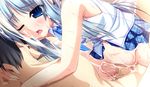 1girl amagasa_setsuna atelier_kaguya blue_eyes blue_hair blush censored game_cg nude penis tamahaji!_-tamatama_hajikeru_imouto-tachi 