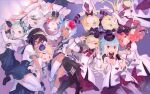  6+girls :q absurdres animal_ear_hairband animal_ears black_boots black_bow black_hair black_hat blonde_hair blue_eyes blue_hair blue_skirt boots bow braid braided_hair_rings brown_hair cat cat_ears coppelia_(wonderland_wars) dark-skinned_female dark_skin doll_joints double_w fake_animal_ears flower fox_ears fox_girl fox_tail green_eyes green_hair grey_hair hair_flower hair_ornament hair_rings hairband hairclip hat hibiscus high_heel_boots high_heels highres horns index_finger_raised joints knee_boots little_alice_(wonderland_wars) long_hair long_sleeves ma'at_(wonderland_wars) maeshima_shigeki mikusa mirabelle_(wonderland_wars) multiple_girls multiple_tails official_art pinocchio_(wonderland_wars) pleated_skirt purple_eyes red_eyes red_hair rin_(wonderland_wars) shadow_alice_(wonderland_wars) short_sleeves single_horn skirt tail tamamo_(wonderland_wars) tatara_(wonderland_wars) tongue tongue_out top_hat w wonderland_wars yellow_eyes yukuikoro 