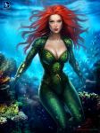  1girl aquaman atlantis ayya_saparniyazova blue breasts cleavage ginger green looking_at_viewer pinup queen red_hair solo underwater 
