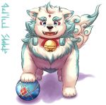  2019 agyou aotoaka black_nose blue_eyes feral fur komainu simple_background solo tokyo_afterschool_summoners video_games white_background white_fur 