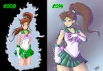  artist_progress back_bow bishoujo_senshi_sailor_moon bow brown_hair choker earrings elbow_gloves electricity gloves green_choker green_eyes green_sailor_collar green_skirt hair_bobbles hair_ornament jewelry kino_makoto long_hair magical_girl pink_bow ponytail randomboobguy revision sailor_collar sailor_jupiter sailor_senshi_uniform skirt smile solo tiara white_gloves 