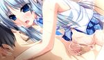  1girl amagasa_setsuna atelier_kaguya blue_eyes blue_hair blush censored game_cg nude penis tamahaji!_-tamatama_hajikeru_imouto-tachi 