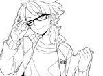  bespectacled clipboard collarbone fudou_akio glasses greyscale inazuma_eleven_(series) inazuma_eleven_go inazuma_eleven_go_galaxy jacket lineart long_hair looking_at_viewer male_focus monochrome older one_eye_closed open_clothes open_jacket saku_anna solo transparent_background work_in_progress 