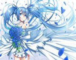 blue_eyes blue_flower blue_hair blue_rose bouquet floating_hair flower hatsune_miku heirou long_hair petals rose solo twintails very_long_hair vocaloid 