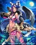  animal_ears black_wings blush bow_(weapon) full_moon long_hair looking_at_viewer matsuda_(matsukichi) moon seikon_no_arcana solo tail very_long_hair weapon wings 