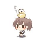  blush chibi jitome kaga_(kantai_collection) kantai_collection kettle lowres muneate object_on_head rebecca_(keinelove) short_hair side_ponytail sitting solid_circle_eyes solo steam 