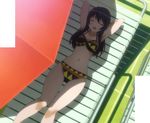  1girl bikini black_hair eyes_closed fujimi_suzu highres long_hair nitroplus screencap solo swimsuit two-piece_swimsuit umbrella 