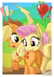  apple applejack_(mlp) bite blonde_hair butt cowboy_hat cutie_mark duo equine eyelashes fangs female flutterbat_(mlp) fluttershy_(mlp) freckles friendship_is_magic fruit fur green_eyes hair hat hooves horse looking_back mammal my_little_pony mysticalpha open_mouth orange_fur pegasus pink_hair pony red_eyes sharp_teeth shocked star teeth tongue vampire white_border wings yellow_fur 