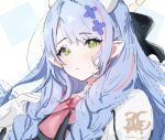  1girl blue_archive blue_hair blush green_eyes hair_ornament hairclip hat kasasagi_(futagodori888) long_hair looking_at_viewer mine_(blue_archive) multicolored_hair nurse_cap parted_lips pink_hair pointy_ears solo two-tone_hair 